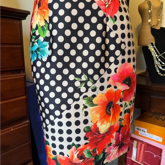 Joseph Ribkoff Floral Polka Dot Sleeveless Dress Size 6 Red Orange Blue NWTS - Picture 4 of 11